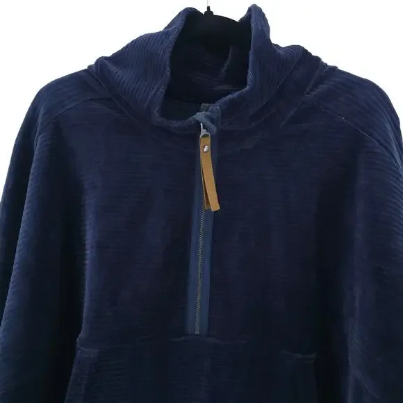 Prana Escambia Half Zip Stormy Night Blue Organic Cotton Velour Leather Pull L - Picture 3 of 15